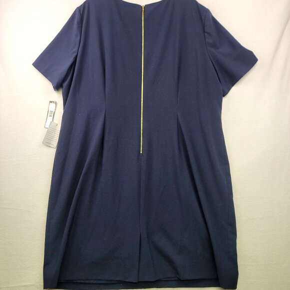 Tahari Arthur S. Levine Navy Short Sleeve Sheath Dress Gold Back Zipper 22W - Picture 6 of 11